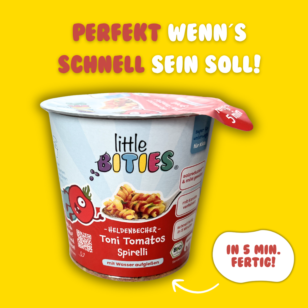 Heldenbecher Toni Tomatos Spirelli – Bio Pasta Cup für Kinder