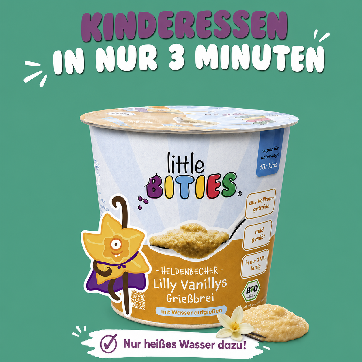 Heldenbecher Lilly Vanilly Grießbrei – Bio Grießbrei Cup für Kinder